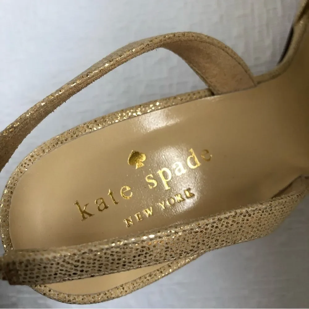 Kate Spade Maribeth Gold Metallic Bow Stiletto Slingback Pumps 7 Wedding Evening